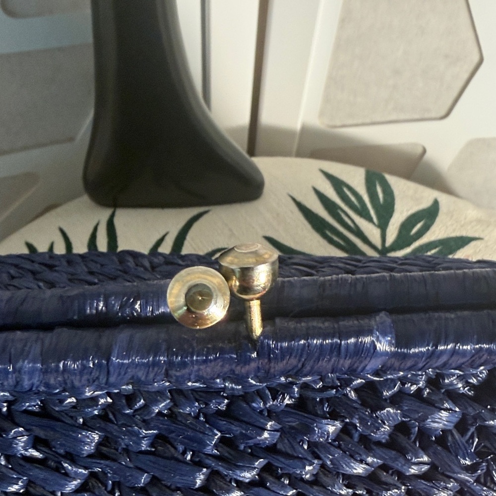 Vintage Navy Raffia Top-Handle Women's Bag - Picture 3 of 6